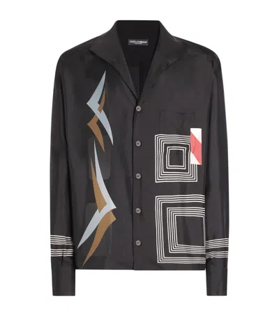 Dolce & Gabbana Dolce&gabbana Silk Twill Geometric Print Shirt In Black