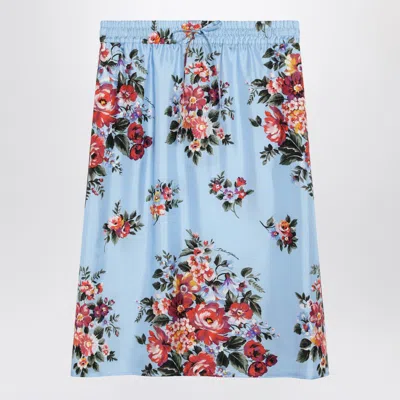 Dolce & Gabbana Silk Twill Skirt With Floral Print In Blue