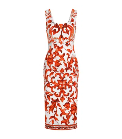 Dolce & Gabbana Majolica Silk-blend Charmeuse Midi Dress In Multi