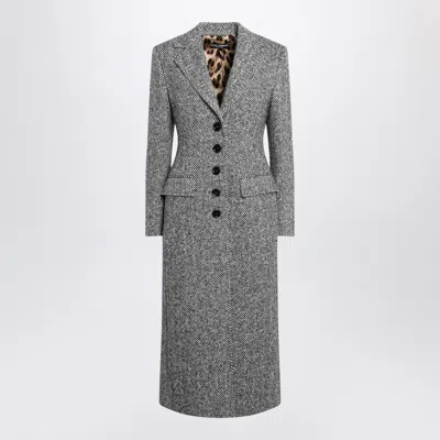 Dolce & Gabbana Women Single-breasted Wool Chevron Coat In Gray