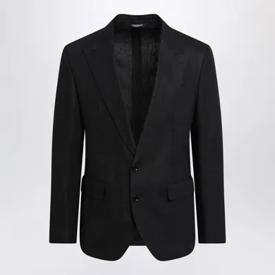 Dolce & Gabbana Singlebreasted Jacket In Black Linen Canvas