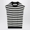 Dolce & Gabbana Black And White Sleeveless Top With Round Neck And All-over Strpied Motif In White