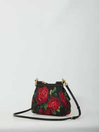 Dolce & Gabbana Rose Rosse Nero Small Sicily Bag In Black