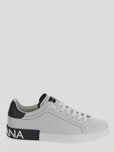 Dolce & Gabbana Leather Logo Patch Lace-up Trainers In Grey
