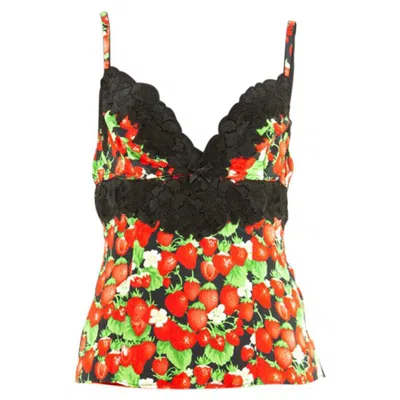 Pre-owned Dolce & Gabbana Dolce And Gabbana Strawberry Printed Silk Camisole In Brown