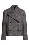Dolce & Gabbana Dolce&gabbana Stripe Double Breasted Wool Blend Crop Jacket In Black