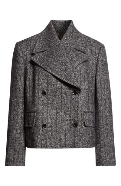 Dolce & Gabbana Dolce&gabbana Stripe Double Breasted Wool Blend Crop Jacket In Black