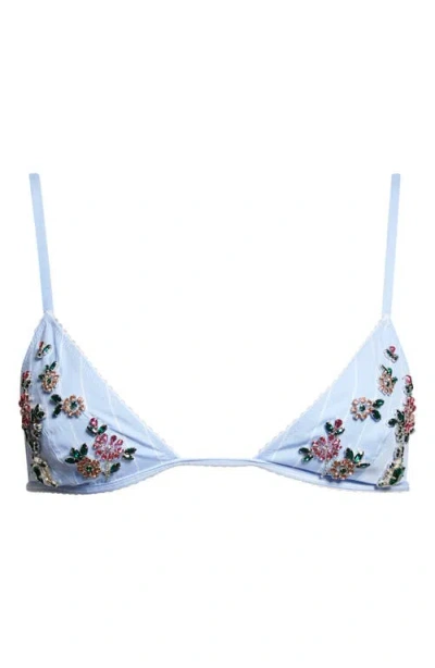 Dolce & Gabbana Dolce&gabbana Stripe Embellished Poplin Soft Cup Triangle Bra In Multi