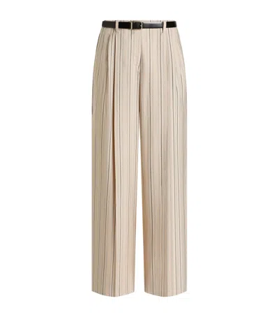 Dolce & Gabbana Dolce&gabbana Striped Belted Straight-leg Trousers In Nude