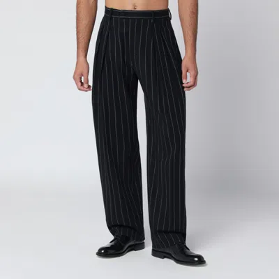 Dolce & Gabbana Striped Wool-blend Trousers In Black