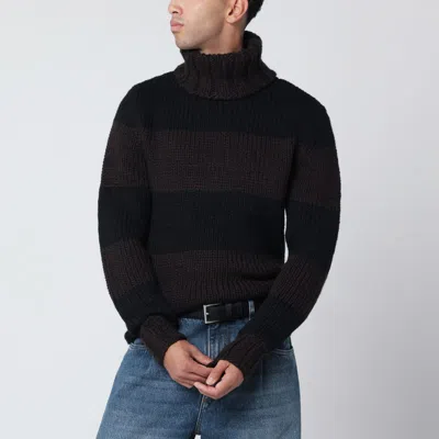Dolce & Gabbana Striped Wool-blend Turtleneck Sweater In Black