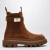 Dolce & Gabbana Suede Buckle Faux Fur Chelsea Booties In Brown