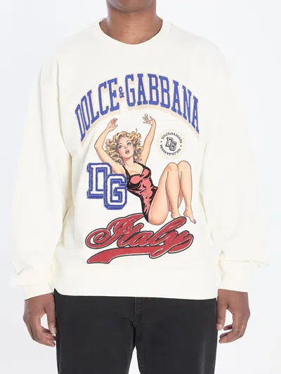 Dolce & Gabbana Dolce&gabbana Sweatshirt With Pin-up Print In Neutral