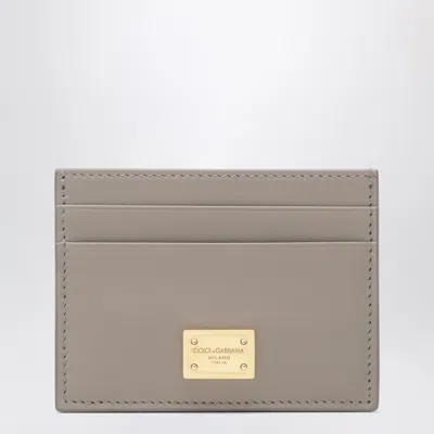 Dolce & Gabbana Dolce&gabbana Taupe Leather Card Holder With Logo Plaque In Beige