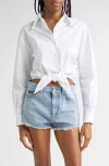 Dolce & Gabbana Dolce&gabbana Tie Font Stretch Poplin Crop Button-up Shirt In White