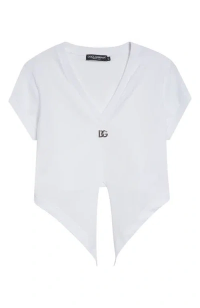 Dolce & Gabbana Dolce&gabbana Tie Hem Cotton Jersey T-shirt In Optical White