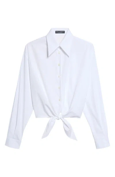 Dolce & Gabbana Dolce&gabbana Tie Hem Cotton Poplin Button-up Shirt In White