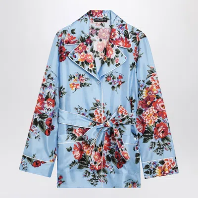 Dolce & Gabbana Vanity Silk Twill Shirt With Floral Print In Blue