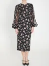 Dolce & Gabbana Women Black Dress With Round Neckline And All-over Floral Motif In Silk Blend Woman In Multi