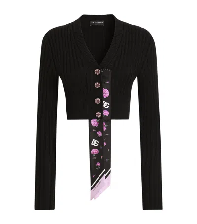 Dolce & Gabbana Dolce&gabbana Virgin Wool Scarf-detail Cardigan In Black