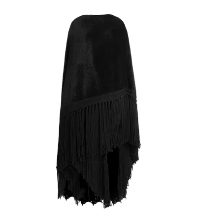 Dolce & Gabbana Dolce&gabbana Virgin Wool-silk-cashmere Fringed Cape In Black