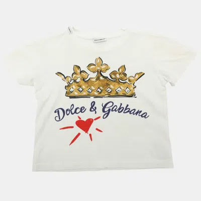 Pre-owned Dolce & Gabbana Dolce And Gabbana White Crown Printed Cotton T-shirt 2-3 Years