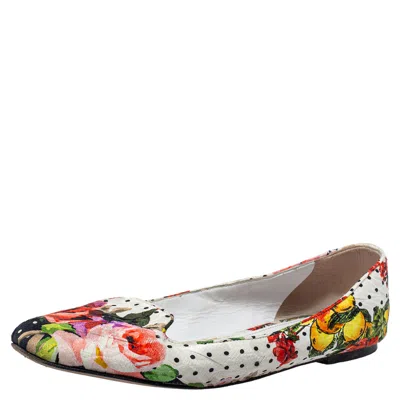 Pre-owned Dolce & Gabbana Dolce And Gabbana White Floral Print Fabric Loafers Size 40