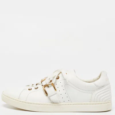 Pre-owned Dolce & Gabbana Dolce And Gabbana White Leather Buckle Detail Low Top Trainers Size 43
