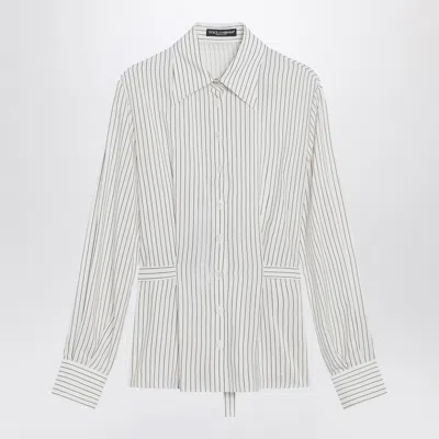 DOLCE & GABBANA DOLCE&GABBANA WHITE PINSTRIPED SHIRT IN SILK AND COTTON