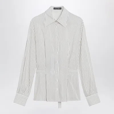 Dolce & Gabbana Dolce&gabbana White Pinstriped Shirt In Silk And Cotton In Multi
