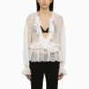 Dolce & Gabbana White Cropped Blouse With Ruffles Trim In Silk Woman In White