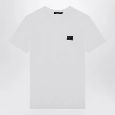 DOLCE & GABBANA DOLCE&GABBANA WHITE T SHIRT WITH LOGO PLAQUE