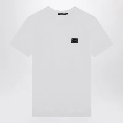 DOLCE & GABBANA DOLCE&GABBANA WHITE T-SHIRT WITH LOGO PLAQUE MEN