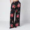 Dolce & Gabbana Wide Twill Trousers With Rose Bouquet Print In Multi