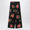 Dolce & Gabbana Wide Twill Trousers With Rose Bouquet Print In Black