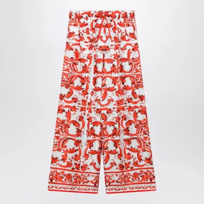 Dolce & Gabbana Dolce&gabbana Wide-leg Maiolica-print Silk Pants In Orange In Multi