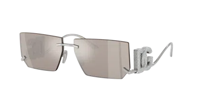 Dolce & Gabbana Crystal Dg Metal Rectangle Sunglasses In Clear Mirror Real Platinum