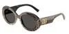 Dolce & Gabbana Leopard-print Round-frame Sunglasses In Dark Grey