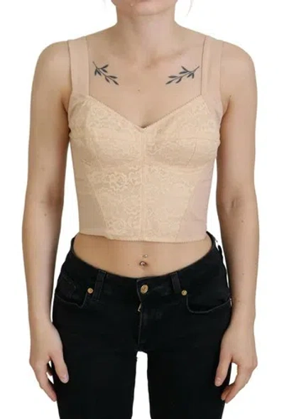 Pre-owned Dolce & Gabbana Dolce&gabbana Women Beige Corset Top Nylon Stretch Solid Cropped Blouse Sz It 40
