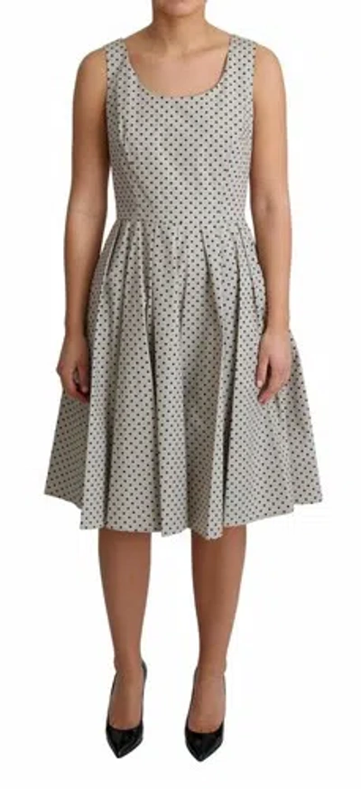 Pre-owned Dolce & Gabbana Dolce&gabbana Women Beige Dress 100% Cotton Polka Dotted Pleated A-line Sundress