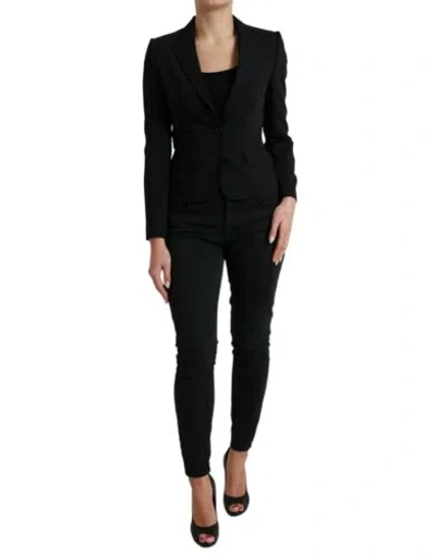 Pre-owned Dolce & Gabbana Dolce&gabbana Women Black Blazer Wool Blend Two Buttons Formal Jacket Sz It 40
