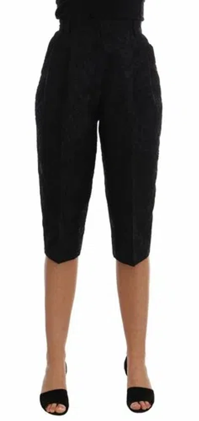 Pre-owned Dolce & Gabbana Dolce&gabbana Women Black Brocade High Waist Capri Shorts Knee Length Pants