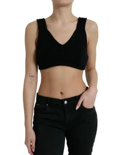 Pre-owned Dolce & Gabbana Dolce&gabbana Women Black Bustier 100% Cashmere Solid Slim Casual Cropped Top