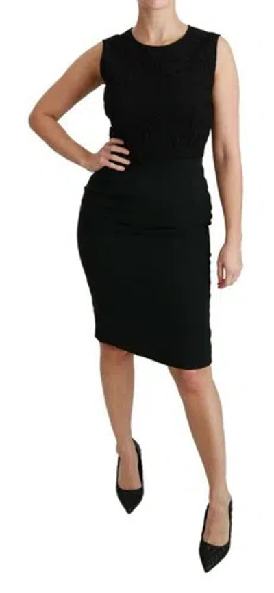 Pre-owned Dolce & Gabbana Dolce&gabbana Women Black Dress Cotton Blend Sleeveless Solid Bodycon Wrap It 38