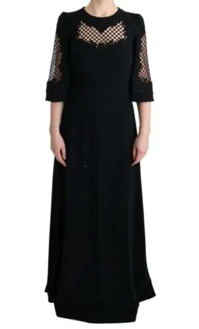 Pre-owned Dolce & Gabbana Dolce&gabbana Women Black Dress Polyester Applique Maxi Bodycon Wrap Sz It 38 Xs