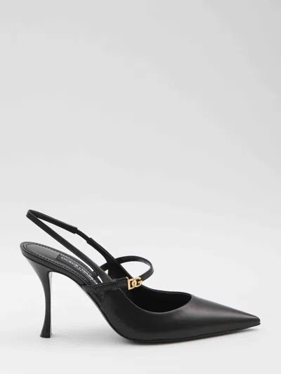 DOLCE & GABBANA DOLCE&GABBANA WOMEN BLACK LEATHER SLINGBACK PUMPS