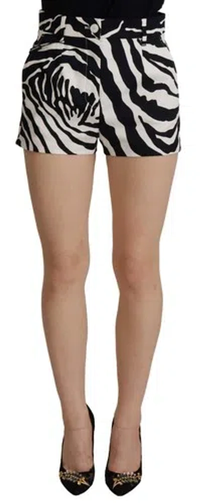 Pre-owned Dolce & Gabbana Dolce&gabbana Women Black White Hot Pants Cotton Blend Zebra Print Casual Shorts
