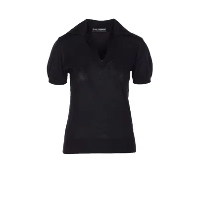 Dolce & Gabbana Dolce&gabbana Women Cashmere Polo Sweater In Black