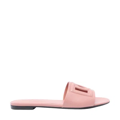 DOLCE & GABBANA DOLCE&GABBANA WOMEN DG LOGO LEATHER SLIDE SANDALS