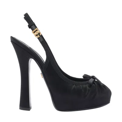DOLCE & GABBANA DOLCE&GABBANA WOMEN DG LOGO SATIN SLINGBACK